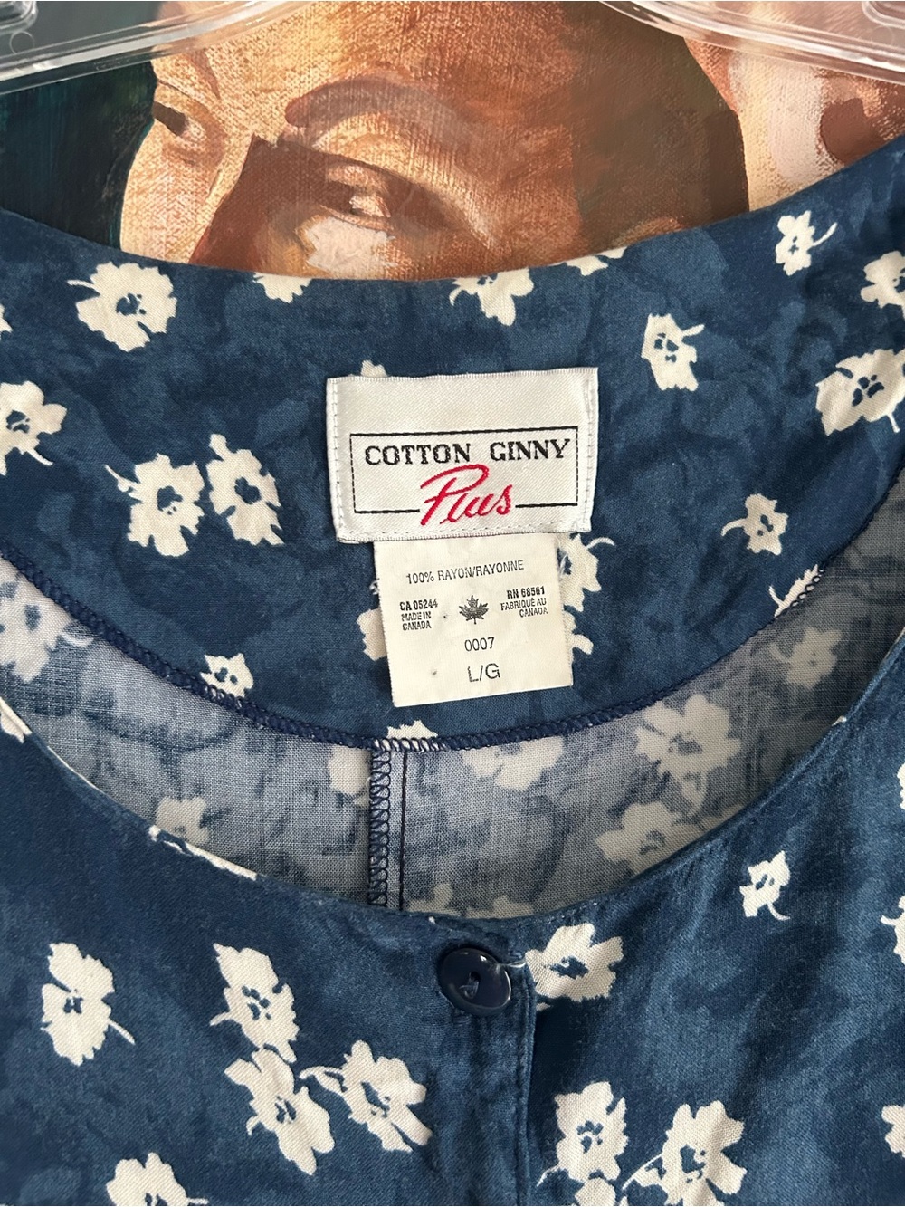 Vintage Cotton Ginny Plus Blue Floral Rayon Button Front Dress L Made Canada - Picture 2 of 15